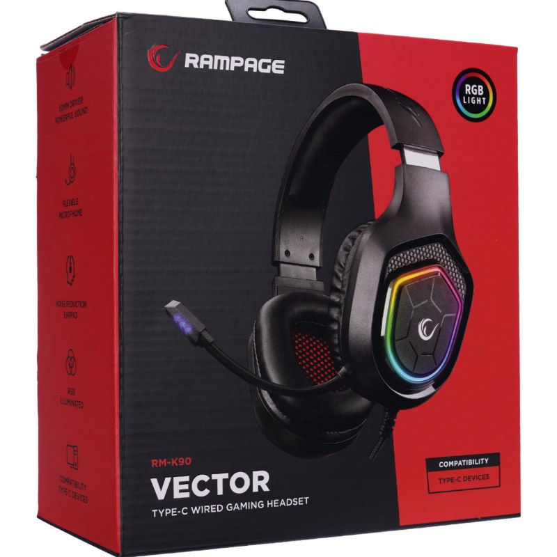 Rampage Vector RM-K90 RGB USB Kablolu Kulak Üstü Oyuncu Kulaklığı 1 Rampage Vector RM-K90 RGB USB Kablolu Kulak Üstü Oyuncu Kulaklığı